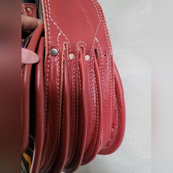 Carriel Crossbody Handbag RedColor/Colorful Cloth Material 10x9 - Picture 7 of 13